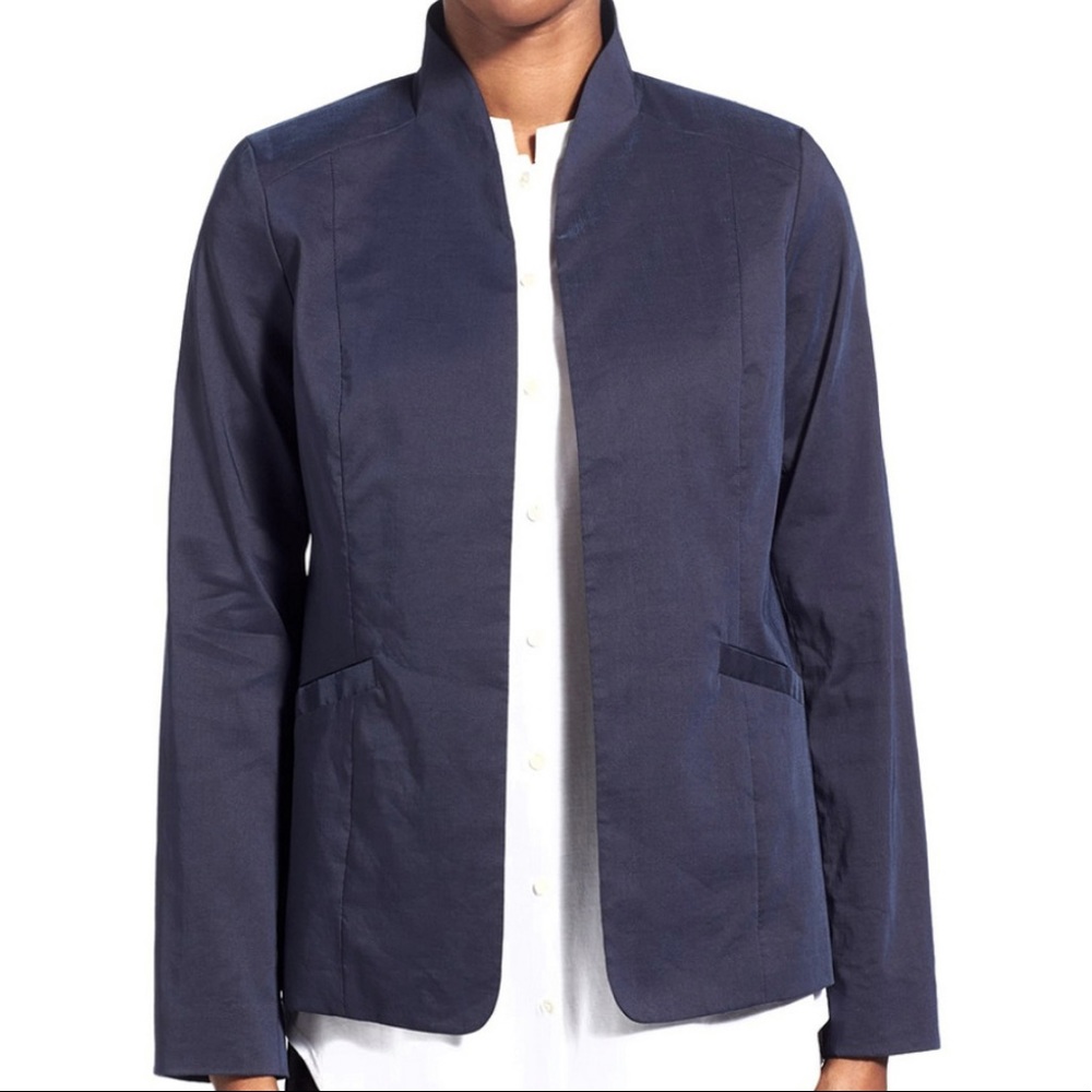 NWT Eileen Fisher Blue Polished Ramie Jacket